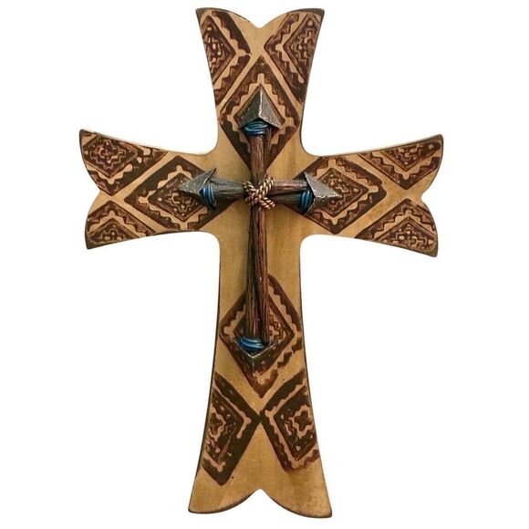 Rainbow Co. Lightweight 12” Celtic Folk Art Style Lightweight Wooden Cross - Picture 1 of 8